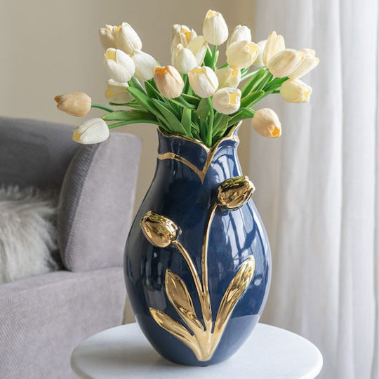 Artekko Διακοσμητικό Βάζο Κεραμικό Glazed Μπλε Φ20xΥ34.5cm