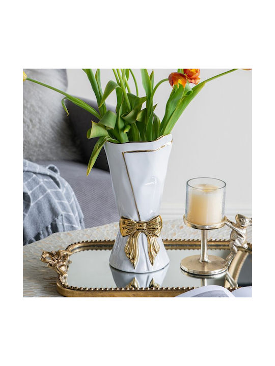 Artekko Decorative Vase Glazed White 15.5x15.5x30.7cm