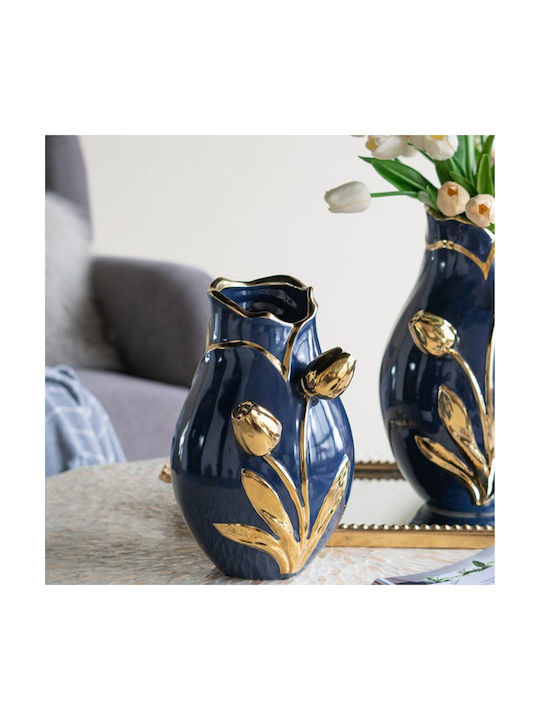 Artekko Decorative Vase Glazed Blue 19x19x28.5cm