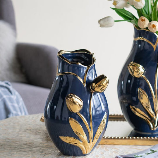 Artekko Διακοσμητικό Βάζο Κεραμικό Glazed Μπλε Φ19xΥ28.5cm