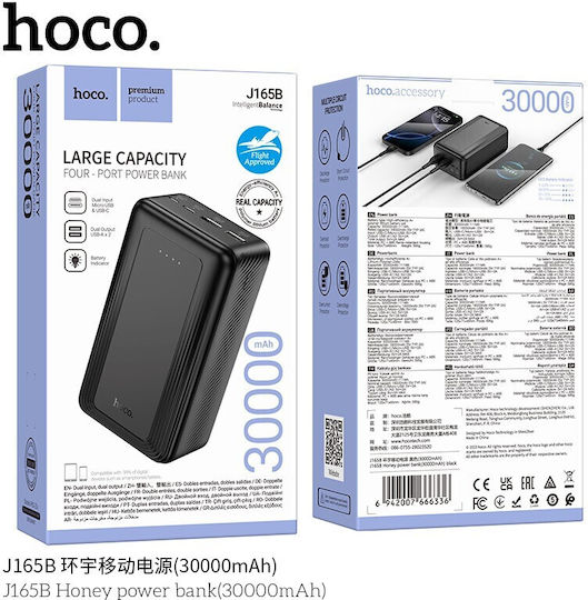 Hoco J165B Power Bank 30000mAh with 2 USB-A Ports and 2 USB-C Ports Black