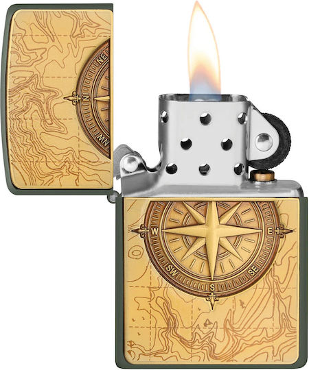 Zippo Compass Windproof Lighter Flame in Green Color