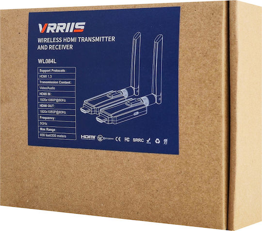 Vrriis Hdmi Σύστημα Ασύρματης Μετάδοσης Βίντεο Wl084l 1080p 5ghz Έως 200m 5210131159538