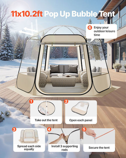 Vevor Winter Camping Tent Pop Up Transparent for 10 People 336x305x220cm
