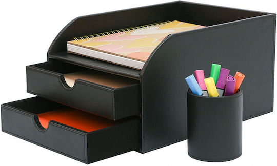 Osco Leather Desktop Drawer 2 Number of Spit 24.8x34x18.5cm Black