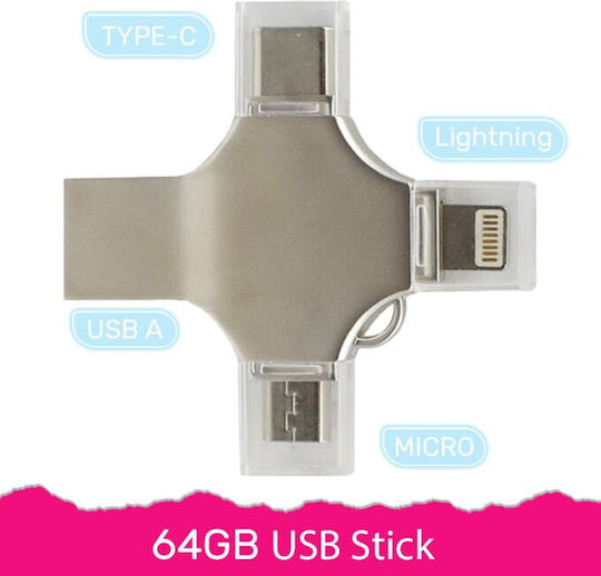 Treqa TR-2027 64GB Stick USB 3.0 cu Conexiune Lightning Argintiu