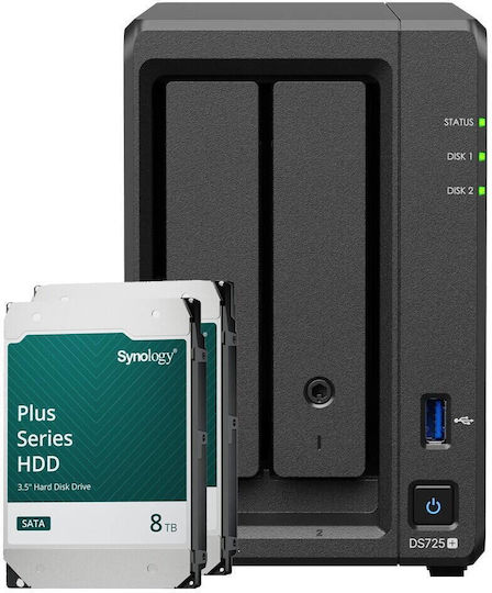 Synology Disk Station DS725+ NAS Кула 8ТБ HDD/M.2/SSD и 2 Ethernet порта