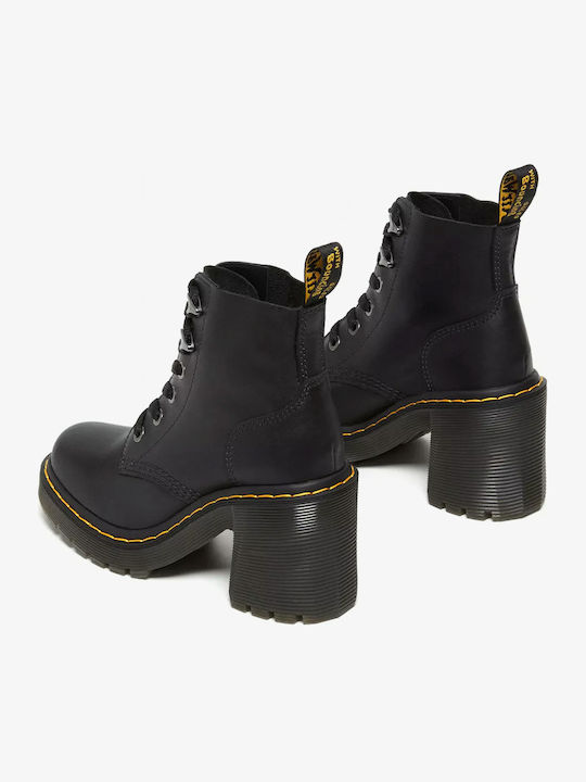 Leather Women's Ankle Boots with High Heel Black
