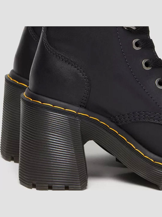 Leather Women's Ankle Boots with High Heel Black