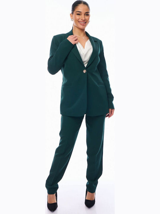 Femei Cypress Green Set cu Talie înaltă Pantaloni cu Croială Normală