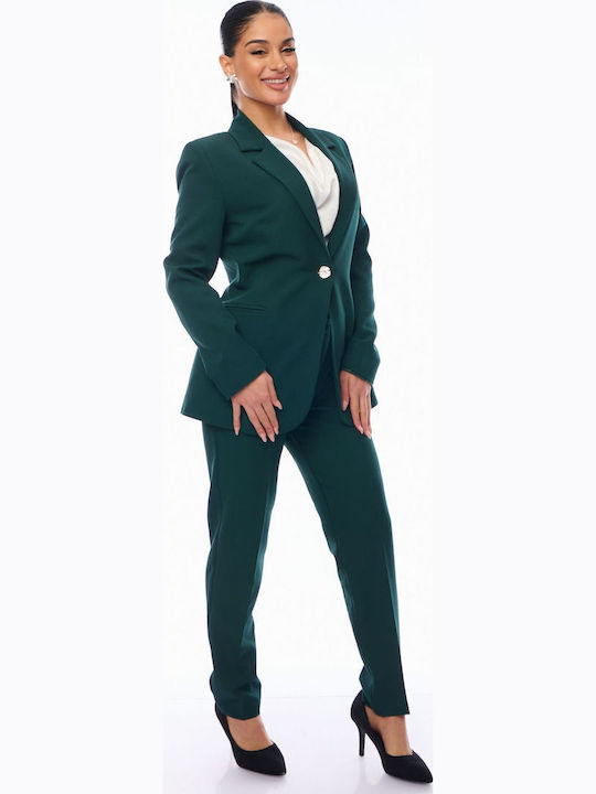 Femei Cypress Green Set cu Talie înaltă Pantaloni cu Croială Normală