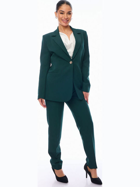 Femei Cypress Green Set cu Talie înaltă Pantaloni cu Croială Normală