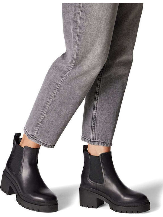 Leder Damen Chelsea Stiefeletten mit mittlerem Absatz Schwarz