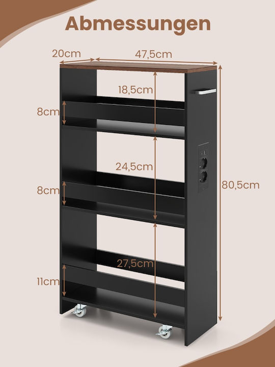 Costway Metallic Kitchen Trolley 4 Tiers Black 47.5x20x80.5cm