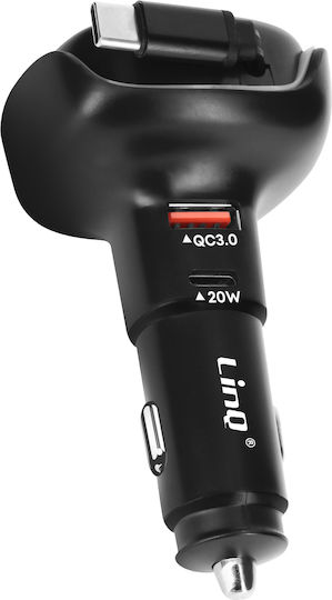 Linq 20w Usb-c Usb Qc 3 Car Charger0 Led Ring Type-c Cable 30w Black