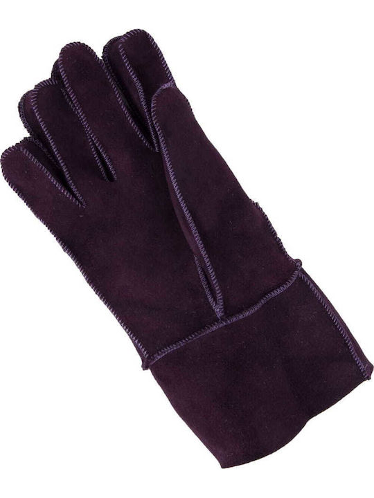 Women's Leather Gloves with Fur Purple
