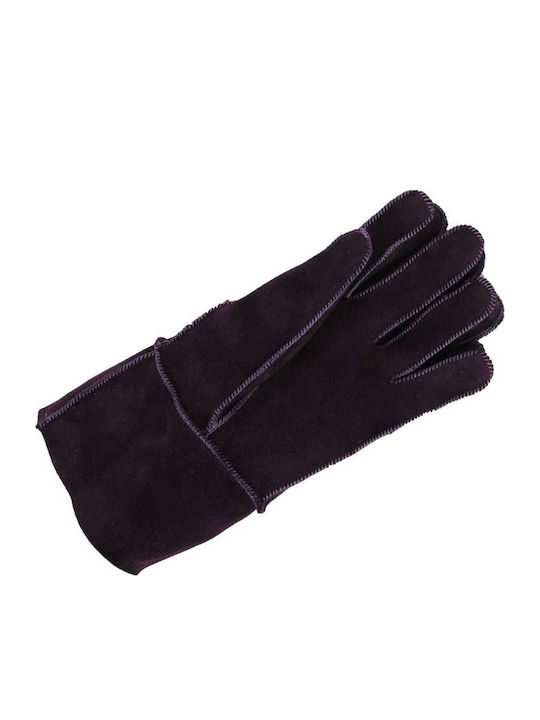 Women's Leather Gloves with Fur Purple