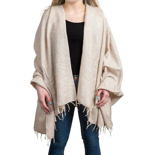 Κουβέρτα Διαλογισμού Meditation Shawl Pashmina Beige Made In Nepal 200x80cm