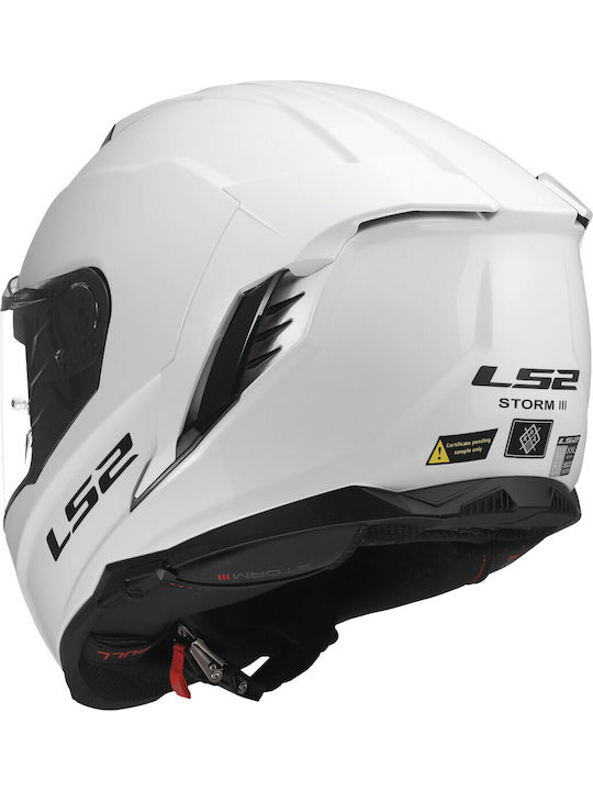 LS2 FF818 Storm III Gloss White Motorcycle Helmet Full Face ECE 22.06 1600gr with Pinlock and Sunvisor