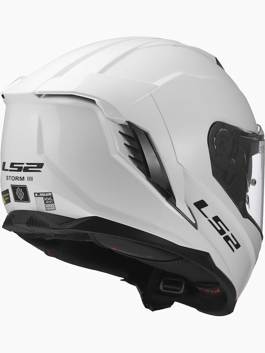 LS2 FF818 Storm III Gloss White Motorcycle Helmet Full Face ECE 22.06 1600gr with Pinlock and Sunvisor