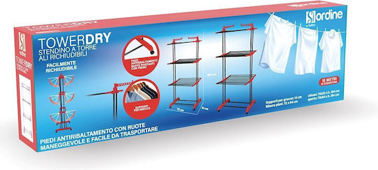 Galileo Folding Floor Clothes Drying Rack Metallic with Wheels Hanging Length 18m