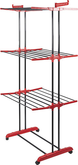 Galileo Folding Floor Clothes Drying Rack Metallic with Wheels Hanging Length 18m