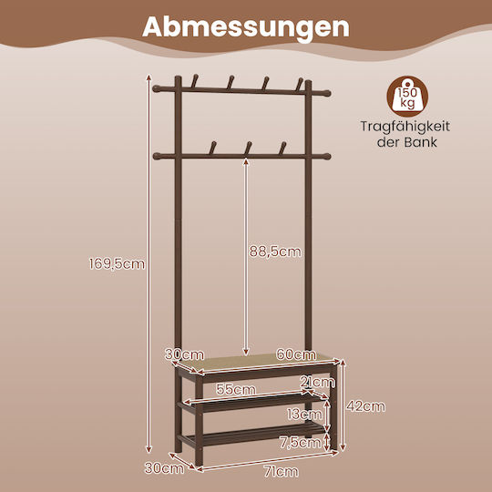 Eingangsmöbel mit Garderobe & Bank Καφέ Χρώμα 71x30x169.5cm