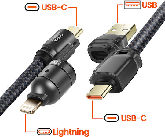 Linq 4-in-1 USB 5A USB-C 240W Lightning Fast Charging Anti-Knot Neck Strap Black