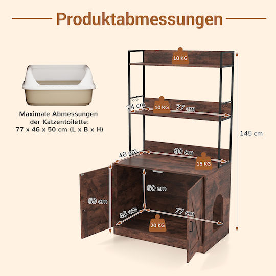 Costway Compact Cat Litter Furniture Bookshelf Entrance Brown Pv10388cf