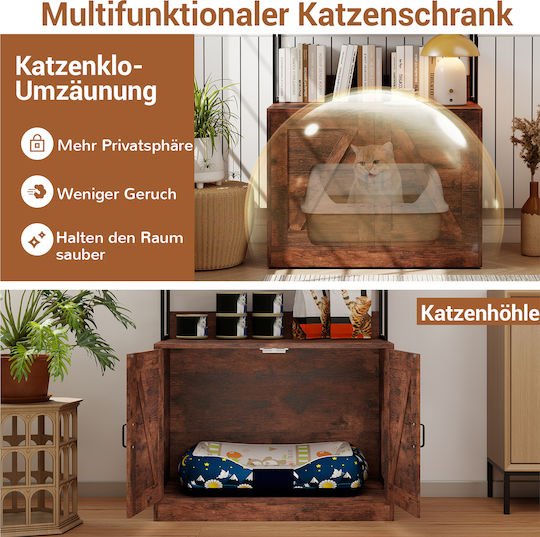 Costway Compact Cat Litter Furniture Bookshelf Entrance Brown Pv10388cf
