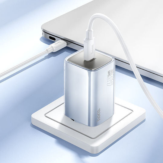 Hoco Φορτιστής GaN με Θύρα USB-C και Καλώδιο USB-C - USB-C 65W Power Delivery Μπλε (N48)