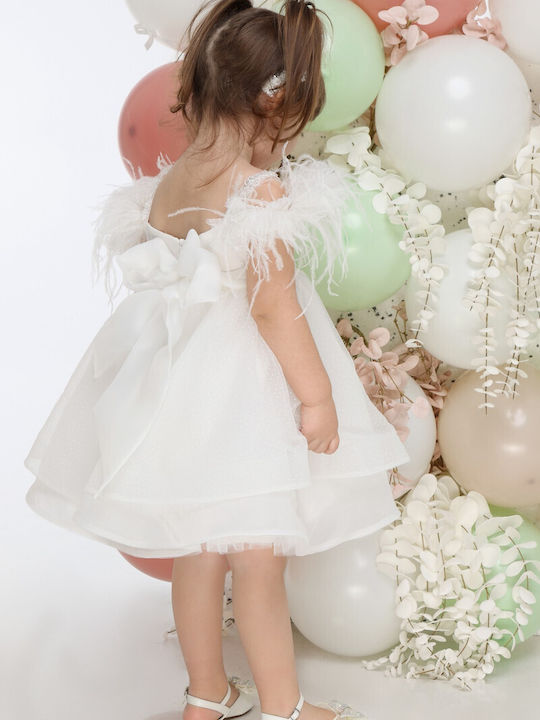 Mi Chiamo Baptism Dress White Feathers