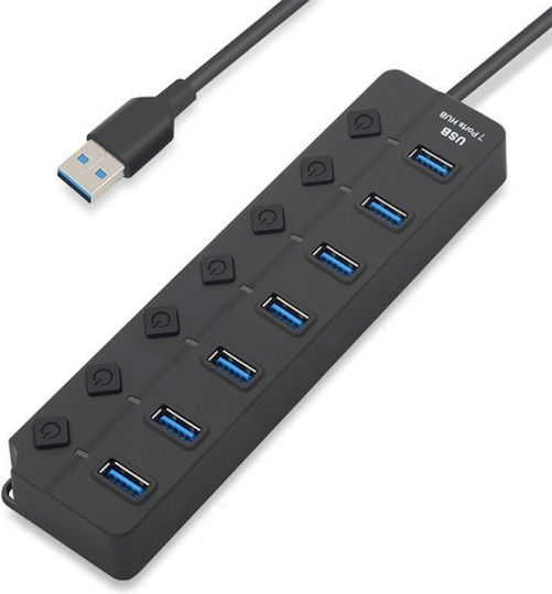 Hub USB 7 Porturi Huba2401 7 X USB 2.0 Alimentare Indicator LED Comutator Independent Negru