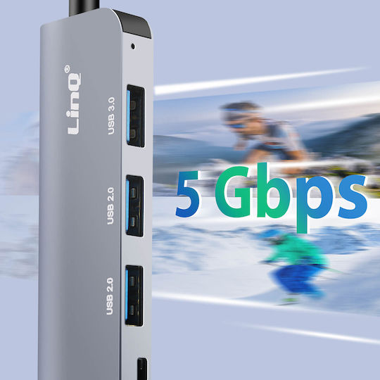 Linq USB Hub Support OTG 5 Gbps SD TF Card Reader Audio Jack 3.5mm Gray