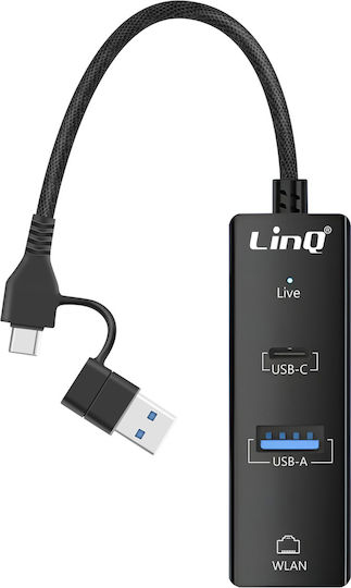 Linq 3-in-1 USB-C Hub USB 2.0 USB-C Stromversorgung Ethernet Rj45 Schwarz