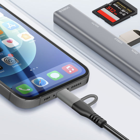 Linq USB-C Lightning OTG USB-Hub 1x USB-C Anschluss + 2x USB + SD TF Karte Schwarze