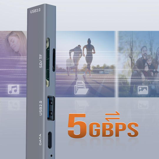 Linq USB Хъб Поддържа OTG USB-C Power Delivery 60W Четец За SD TF Карти Сив