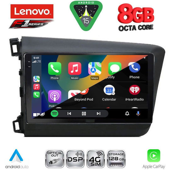 Lenovo Ηχοσύστημα Αυτοκινήτου για Honda Civic 2012-2016 (Bluetooth/USB/WiFi/GPS/Apple-Carplay/Android-Auto) με Οθόνη Αφής 9"