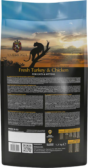 Ambrosia Cat & Kitten Trockenfutter ohne Getreide für junge Katzen mit Türkei 1.5kg