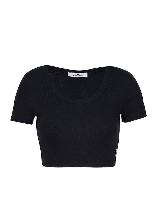 Γυναικείο Crop Top Βαμβακερό Κοντομάνικο Μαύρο