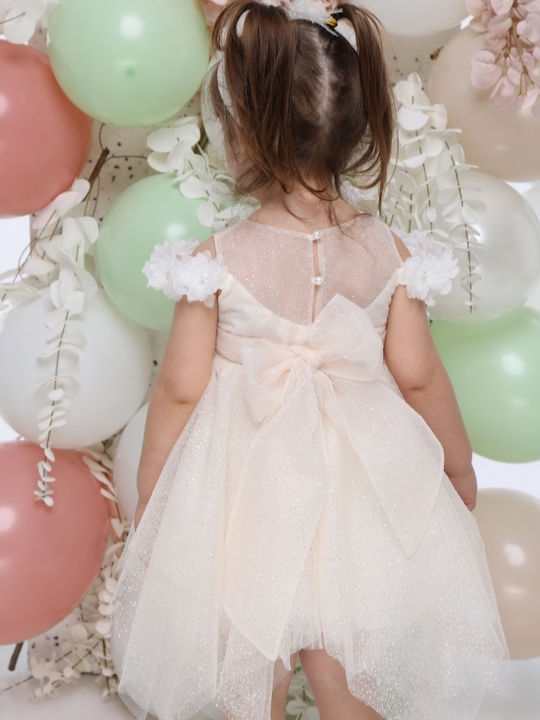 Mi Chiamo Ecru Baptism Dress Made of Tulle K4701F