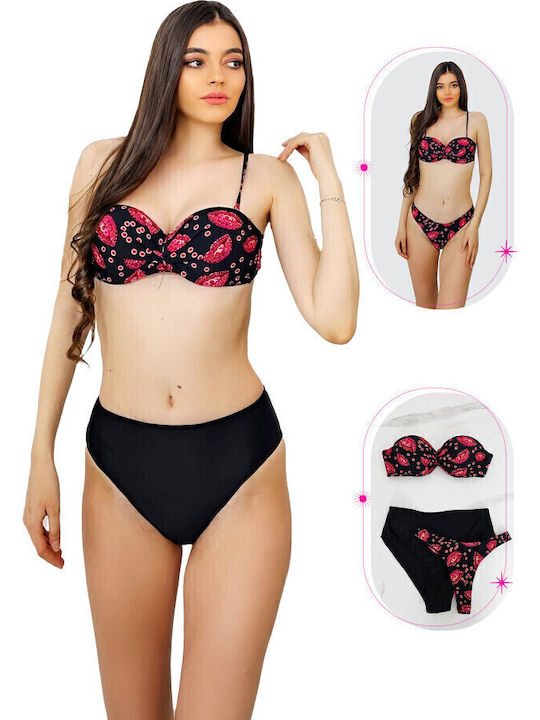 Set Bikini Set De Bikini Push Up Talie Înaltă Negru