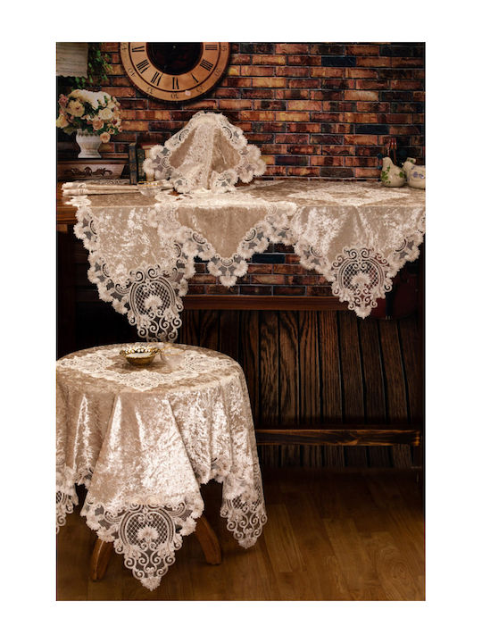 Pls-tb032 Grauer Samt bestickte Seidenspitze 85×85 Liolios Home