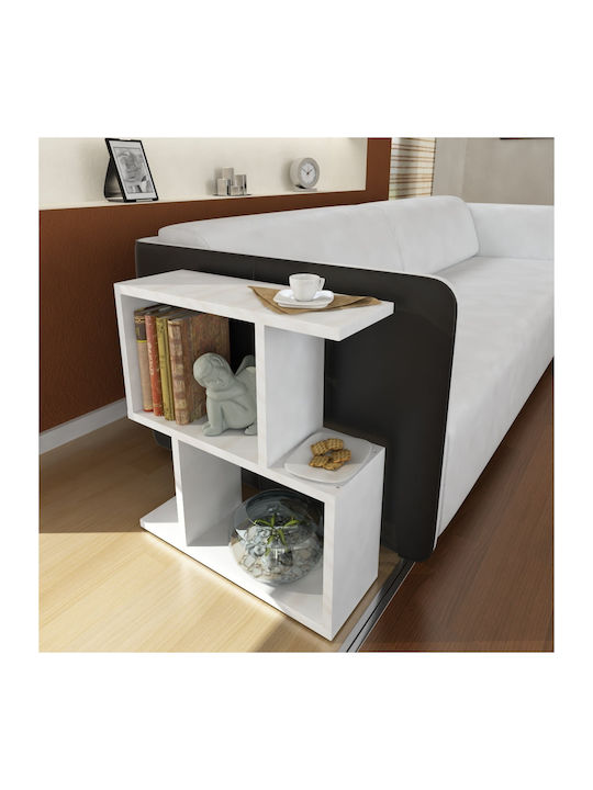 Masă Laterală Rectangulară Din Lemn Cu Roți Albă L50xL18xÎ55cm