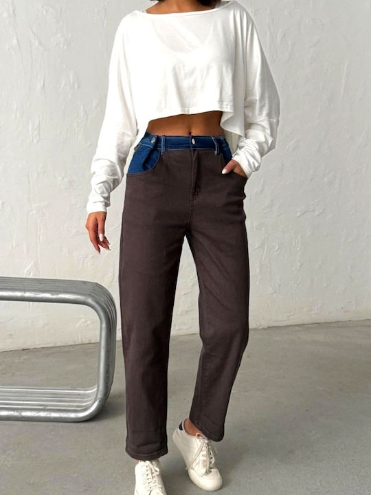 Ψηλόμεσο Γυναικείο Jean Παντελόνι σε Boyfriend Εφαρμογή Brown
