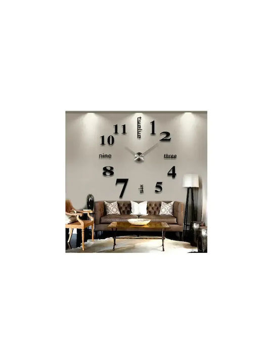 Mirror Numbers And Letters Do It Yourself Black 3D Wall Clock Sticker Plastic Black