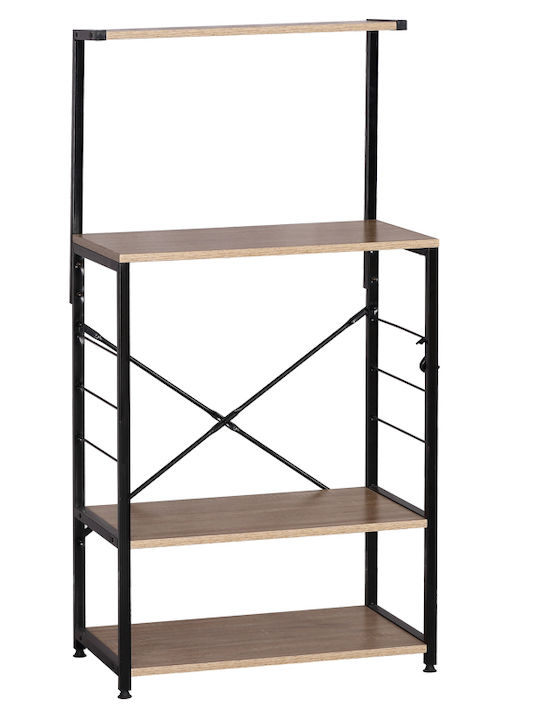 Metallic Kitchen Rack 3 Tiers Black 60x40x123cm