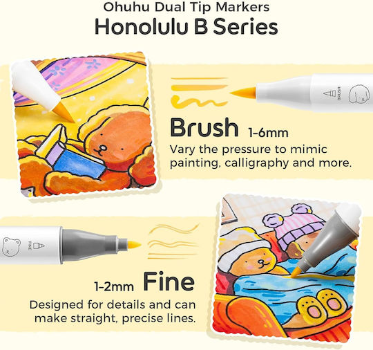 Ohuhu Honolulu B (Bobbie Goods Limited Edition) Brush & Fine 48 Μαρκαδόροι