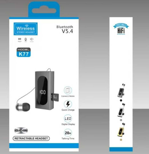 K100 In-ear Bluetooth Handsfree Ακουστικό Πέτου Μαύρο