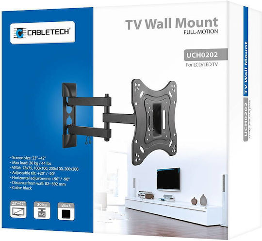 Cabletech DM-0202 Βάση Τηλεόρασης Τοίχου με Βραχίονα έως 42" και 20kg